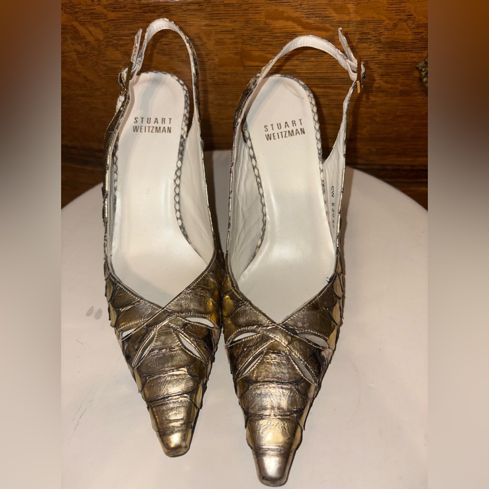 Stuart Weitzman Metallic Python Slingback Heels 6… - image 3